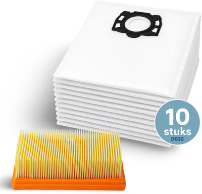 DEGG® - 10x Stofzuigerzakken + vlakfilter - Geschikt voor Kärcher WD4, WD5, WD6, MV4, MV5, MV6 | Langdurige set, Sterk & hygiënisch