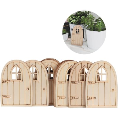 Lot de 20 portes elfiques de 3 mm avec fenêtre en bois pour porte de fée, décoration de jardin créative, miniature XXL beige