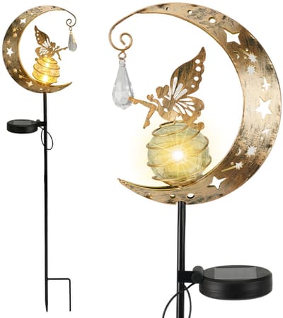 Zonneverlichting - Tuinverlichting Op Zonne-Energie - Werkende Feeënmaanlamp - Zonnebol Van Gebarsten Glas - LED-Prikkers Met Engelendecoratie