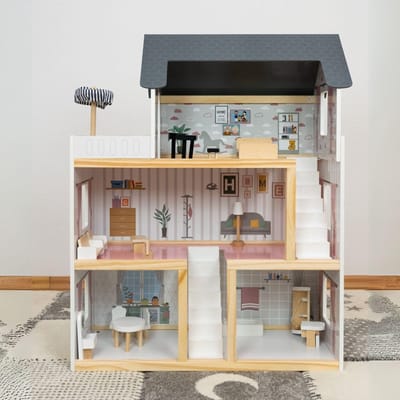 Coemo Puppenhaus Lara - 3 Verdiepingen, Compleet Ingericht Poppenhuis met Accessoires, Geschikt voor Kinderen vanaf 3 Jaar