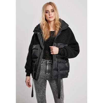 Urban Classics - Sherpa Mix Puffer winterjas - L - Zwart