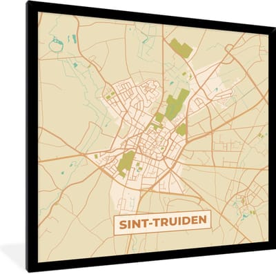 Fotolijst incl. Poster - Kaart - Stadskaart - Sint-Truiden - Vintage - Plattegrond - 40x40 cm - Posterlijst