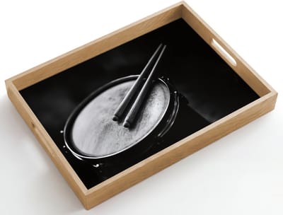 Dienblad hout 50x35 cm - Schootdienblad - Trommel - Close-up - Drumstokken - Zwart - Borrelplank rechthoek - Plateau dienbladen