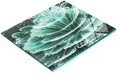 Decoratieve snijplank van gehard glas met fractale bloemmotief, 60x52 cm