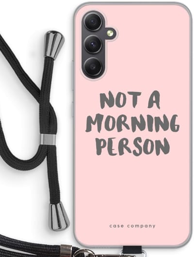 Case Company® - Hoesje met koord geschikt voor Samsung Galaxy A34 hoesje met Koord - Morning person - Telefoonhoesje met Zwart Koord - Bescherming aan alle Kanten en Over de Schermrand