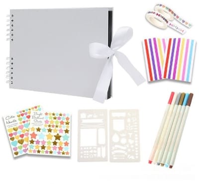 DIY-Scrapbookalbum — Inclusief 6 metallic stiften — Creatief scrapbook & fotoalbum — 40 vellen (80 pagina's) karton (290 x 205 mm) — Stevige hardcover & roestvrijstalen binding — Een bijzonder, gepersonaliseerd cadeau voor een dierbare