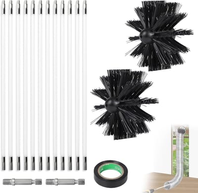 4.8 m haardborstelset met Ø 100 mm schoorsteenborstel, nylon pijpenborstel met 12 flexibele stangen voor haard en kachel, geschikt voor accu schroevendraaier