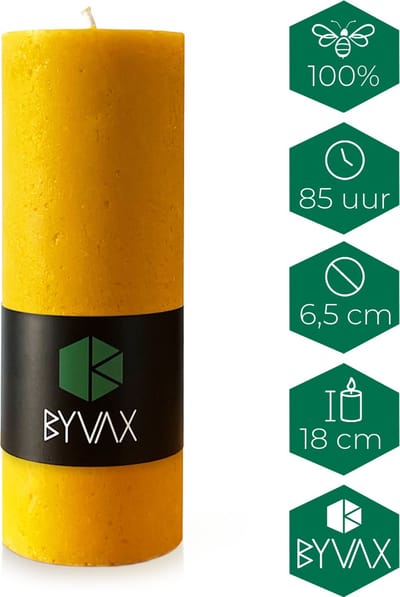 Bijenwas Stompkaars Rustiek | 18cm Hoog | 100% Zuivere bijenwas kaars | Handgemaakt