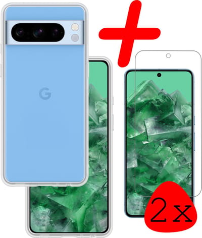 Hoesje Met 2x Screenprotector - Geschikt voor Google Pixel 8 Pro - Sterk & Shockproof - Back Cover - Siliconen Case - Telefoon Hoes - Transparant
