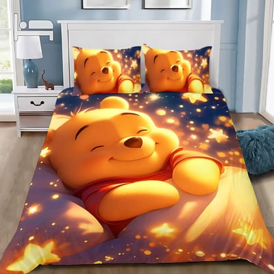 Winnie de Poeh Dekbedovertrek Kussensloop Volwassen Jongen Meisje Beddengoed Set Slaapkamer Decoratie Kindercadeau Enkel Dubbel Groot AU Single(140*210cm)3pcs