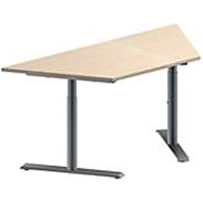 Schäfer Shop  Genius Vergadertafel MODENA FLEX, in hoogte verstelbaar, trapeziumvorm, T-poot ronde buis, B 1600 x D 800 mm, esdoornpatroon