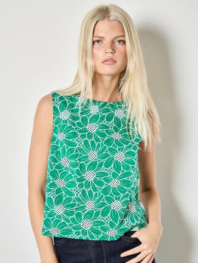 Bloemenkant geborduurde shelltop