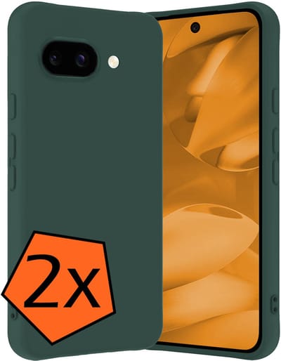Hoes - 2 Stuks - Geschikt voor Google Pixel 9a - Sterk & Shockproof - Case Siliconen - Back Cover - Telefoon Hoes - Donkergroen