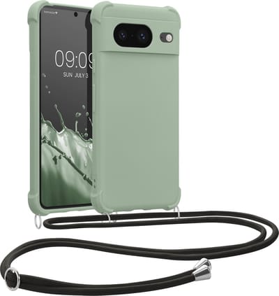 kwmobile telefoonhoesjegeschikt voor Google Pixel 8 - Hoesje van siliconen met telefoonkoord - In grijsgroen
