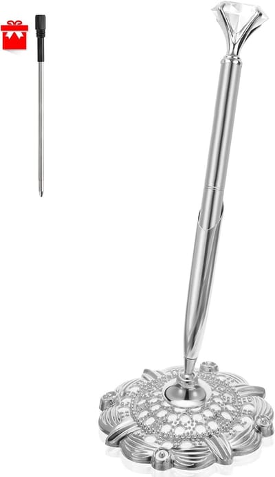 Penhouder Set - Bruiloft Pen - Feestelijke Ceremonies - Grote Kristal Decoratie - 10cm Houder - Zilver