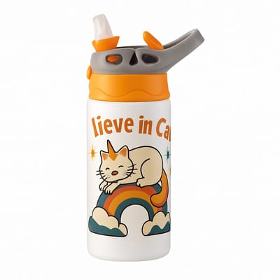Retro Flair Cocktail Drinkfles – Stijlvolle Drinkbeker voor Mixologie Fans - Waterfles voor kinderen (wit/oranje)