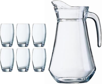 Arcoroc Waterglazen Salto met karaf - set 6x stuks glazen - 350ml - en schenkkan van 1.6 liter