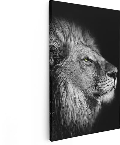 Artaza Canvas Schilderij Leeuw - 80x120 cm - Groot - Wanddecoratie Dierenkop - Muurdecoratie Zwart Wit - Schilderijen Op Canvas Dieren