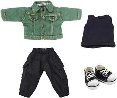 1/12 BJD Pop Outfit - Denim Jas, Vest, Broek, Zak en Schoenen voor 4,3 Inch Poppen - Groen