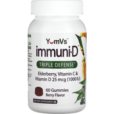 YumVs, vlierbes, vitamine C en vitamine D, drievoudige verdediging, bessensmaak, 60 gummies