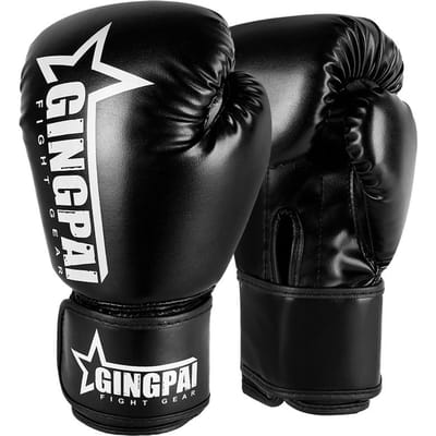 Gants de Boxe Pour Hommes Femmes Cuir PU Muay Thai MMA Entraînement Combat Libre Karaté Sanda Enfants Adultes Équipement 6oz noir