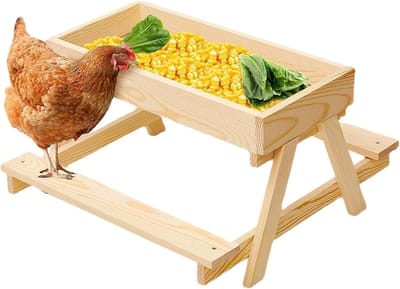 Kippentafel Voederbak - Houten voerstation - Hygiënisch voeren - Gaasbodem drainage - 37.5x37.5x21cm - Natuurlijk hout
