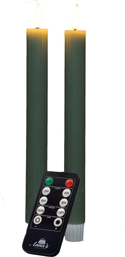 Anna's Collection LED dinerkaarsen - 2x - jade groen - ribbel - afstandsbediening