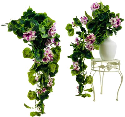 Inspiruj - Kunstbloem Girlanda - Pelargonia - Purper-wit - 80 cm