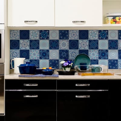 Zelfklevende tegelmuurstickers voor keuken en badkamer - 24 Boheemse Chaak cementtegelstickers - 24 stickers 10x10cm