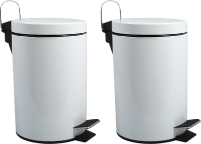 MSV Prullenbak/pedaalemmer - 2x - metaal - wit - 3 liter - 17 x 25 cm - Badkamer/toilet
