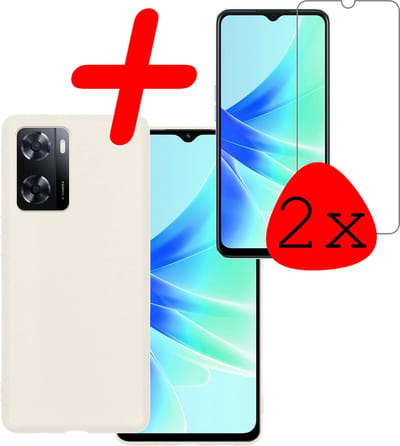 Hoesje Met 2x Screenprotector - Geschikt voor OPPO A57 - Sterk & Shockproof - Back Cover - Siliconen Case - Telefoon Hoes - Wit