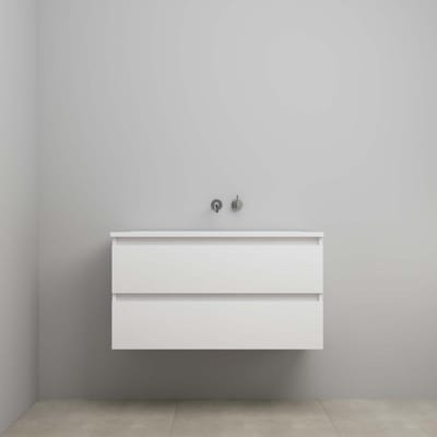 On-Line Onderkast - 100 cm - Voorgemonteerd - Acryl Wastafel - zonder Kraangat - Hoogglans Wit