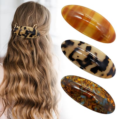 Dailygoods- Haarspeldjes Grote Vintage Franse - 3 Stuks - Sterke Fixatie - Geschikt voor Dik Haar - Tijdloos Design - Acetaat/Legering - Haarclips