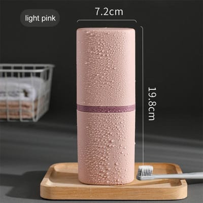Draagbare Tandenborstelhouder Reizen Kamperen Buiten Tandenborstel Opbergdoos Tandpasta Houder Deksel Badkameraccessoires lichtroze kleur