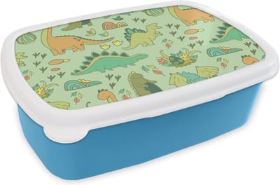 Broodtrommel Blauw - Lunchbox - Brooddoos - Patronen - Dino - Groen - Jongetje - Kind - Kinderen - Kids - 18x12x6 cm - Kinderen - Jongen