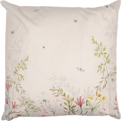 Clayre & Eef Kussenhoes 45x45 cm Beige Groen Polyester Bloemen
