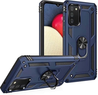 Hoesje Geschikt Voor Samsung Galaxy A02s hoesje Hybrid Armor Anti-Shock hoesje Blauw - Galaxy A02s / A02s Hoesje kickstand Ring houder cover TPU backcover hoesje