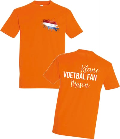 EK T-shirt voor kinderen-Oranje Rood Wit Blauw-EK voetbalshirt Voetbal fan met naam-Maat 98/104-Vergeet niet de naam door te geven