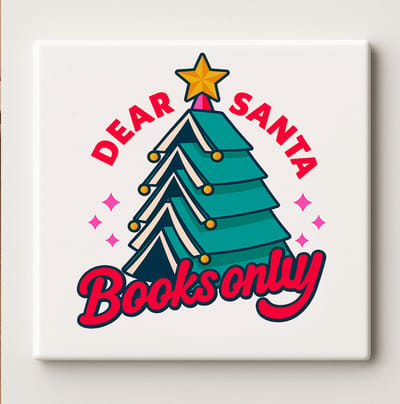 Dear Santa Books Only Tegel – 15x15 cm Keramische Wanddecoratie – Grappig Kerstcadeau voor Boekenliefhebbers & Lezers