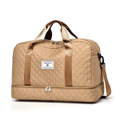 PolkaHome® Reistas – Handbagagetas – Sporttas – Weekendtas – Zwemtas – Waterdichte Reistas – Plunjezak – Fitnesstas – Trainingstas – Ziekenhuistas met Schoenenvak – 43x25x50 cm – Lichtgewicht Ruitpatroon (Khaki)