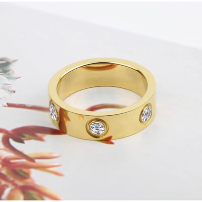 Luxe Glanzende Draaiende Cirkel Kristallen Ring Roestvrij Staal Roségoud Liefdesring Voor Vrouwen Verlovingscadeau Merken Ring 7 beige