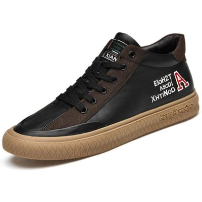 Bottes en Cuir Véritable Homme Baskets Mode Luxe Qualité Homme Chaussures Décontractées Plates Chaussures Blanches Antidérapantes Bottines Homme 44 noir