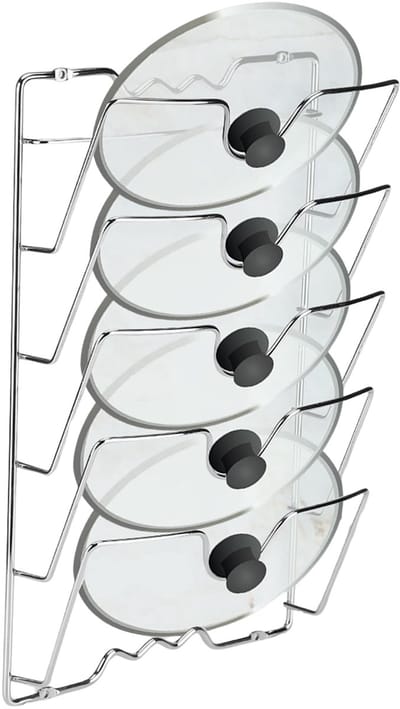 Dailygoods- Pannendekselrek Robuust - Dekselhouder - Keukenorganisatie - Muurbeugel - Ruimtebesparend - Voor 5 Pannendeksels