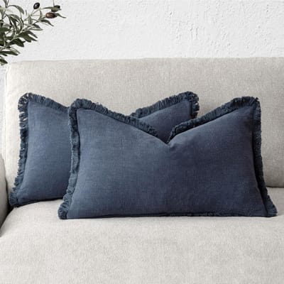 Set van 2 Decoratieve Linnen Franje Lumbar Sierkussenhoezen Boho Boerderij Kussenhoes met Kwastjes Zachte Kussensloop voor Bank 30x50cm
