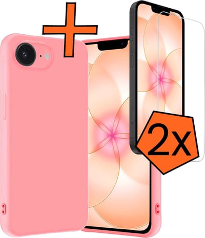 Hoes - Met 2x Screenprotector - Geschikt voor Apple iPhone 17e - Sterk & Shockproof - Back Cover - Siliconen Case - Telefoon Hoes - Lichtroze