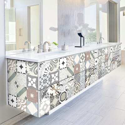Decoratieve meubelstickers - 60 authentieke Romuldino cementtegel meubelstickers - 60 stickers 20x20cm