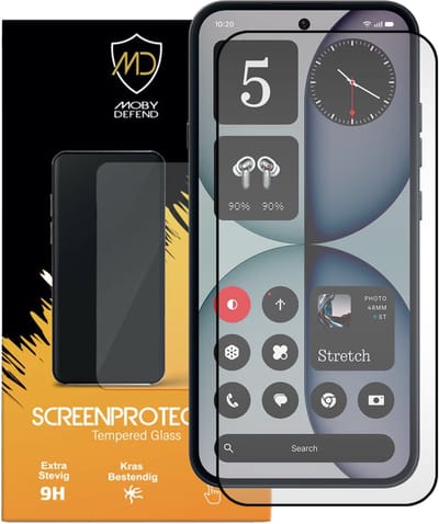 MobyDefend Screenprotector - Geschikt voor Nothing Phone (4a) - Screensaver Met Zwarte Randen - Gehard Glas
