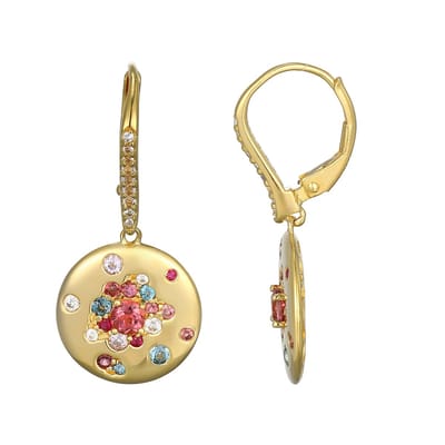 Cavill - Elegante Zilveren Oorbellen - 925 Sterling Zilver Verguld - Lavendel Amethist Rond 0,95 ct - Pavé Topaas & Toermalijn - Luxe Dames Sieraden
