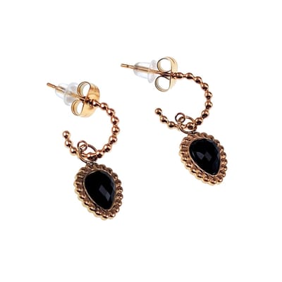 Dottilove Oorbellen Dames - RVS Gold Plated - Open Oorringen met Zwarte Hanger