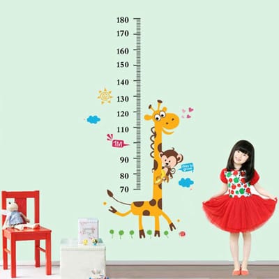 Muurstickers, decoratieve plakstrips, groeimeter, aap en giraffe